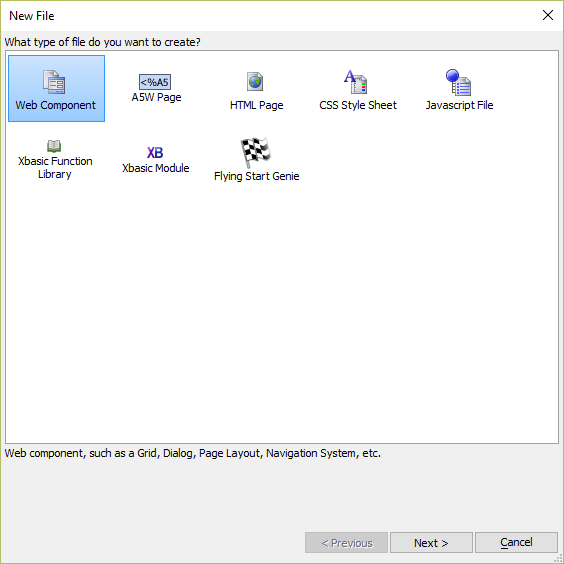 Creating a new Web Component using the New File dialog.